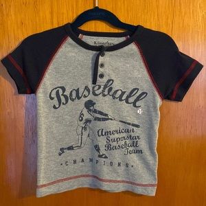 Kitstrings TShirt - Baseball Jersey - Grey w/ Navy Blue Sleeves - Size: 24M